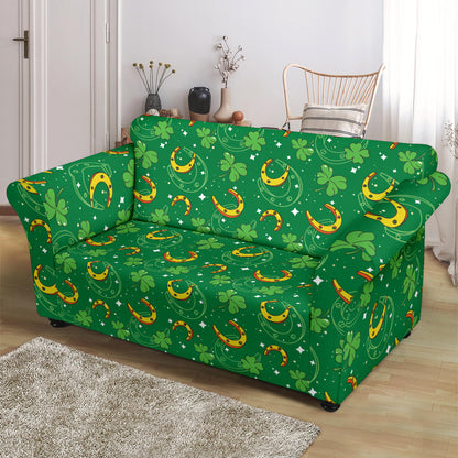 Shamrock With Horse Shoes Print Design LKS305 Loveseat Couch Slipcover