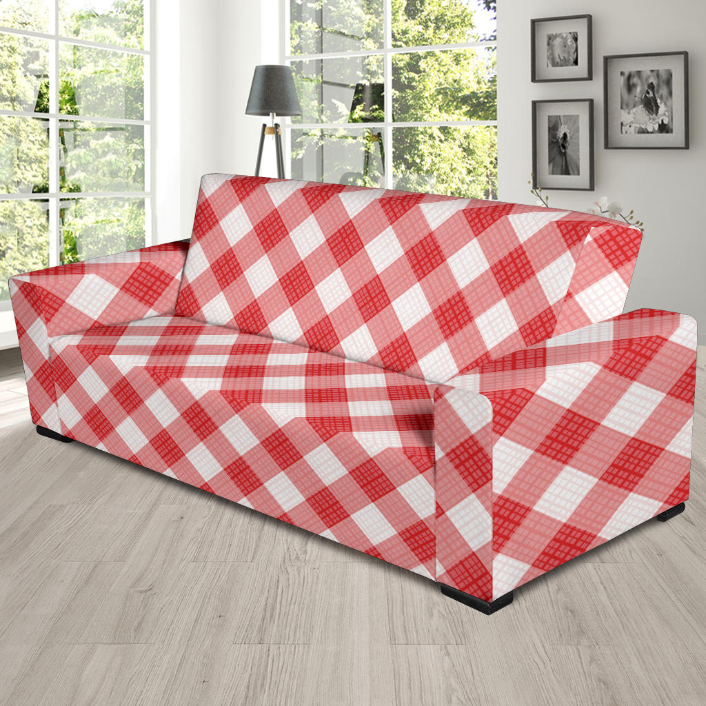 Gingham Red Pattern Print Design 01 Sofa Slipcover