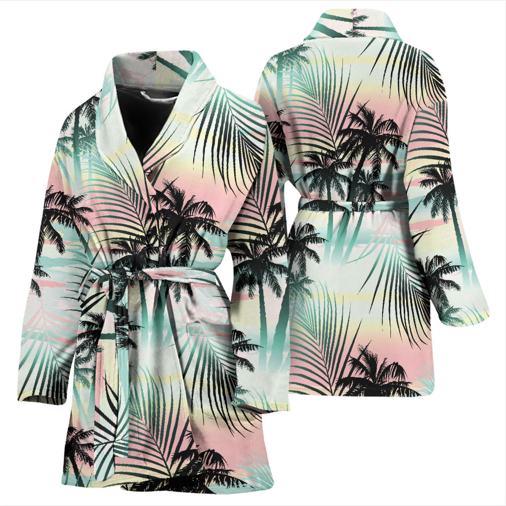 Palm Tree Pattern Print Design A03 Women Bathrobe