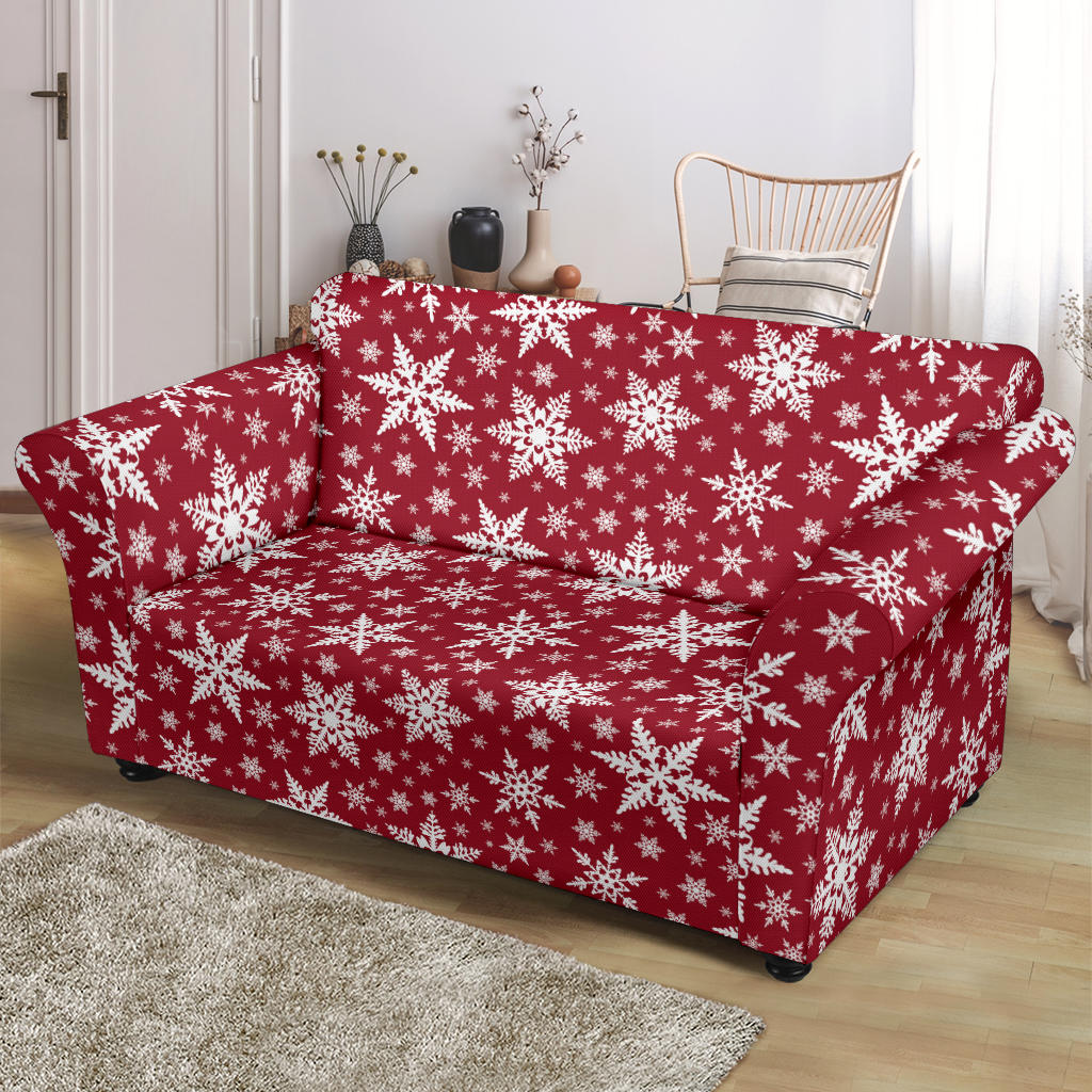 Snowflake Red Print Design LKS302 Loveseat Couch Slipcover