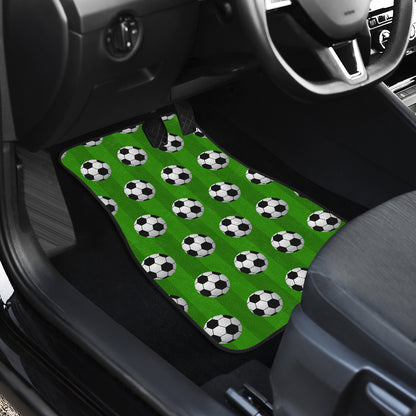 Soccer Ball Green Backgrpund Print Car Floor Mats Front Back