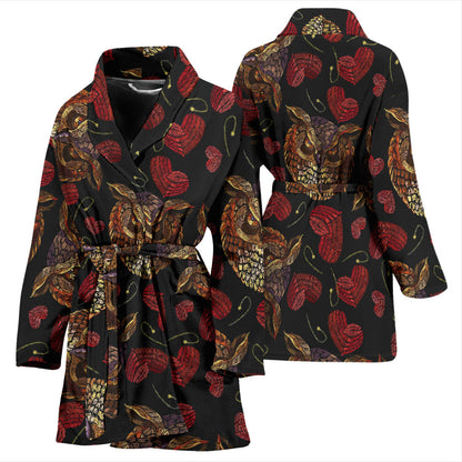 Owl Pattern Print Design A08 Women Bathrobe