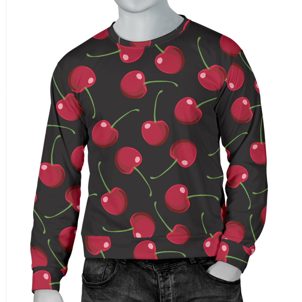 Cherry Black Background Men Long Sleeve Sweatshirt