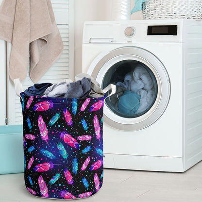 Feather Colorful Boho Design Print Laundry Basket