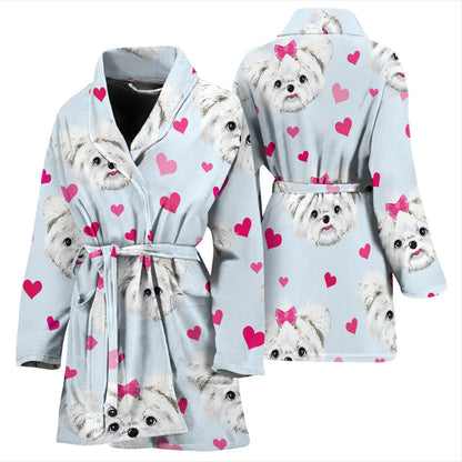 Maltese Pattern Print Design 03 Women Bathrobe