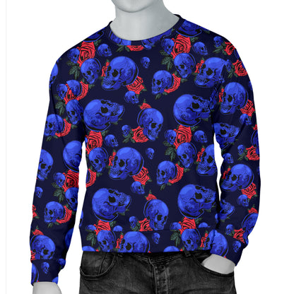 Skull Roses Neon Design Themed Print Men Long Sleeve Sweatshirt