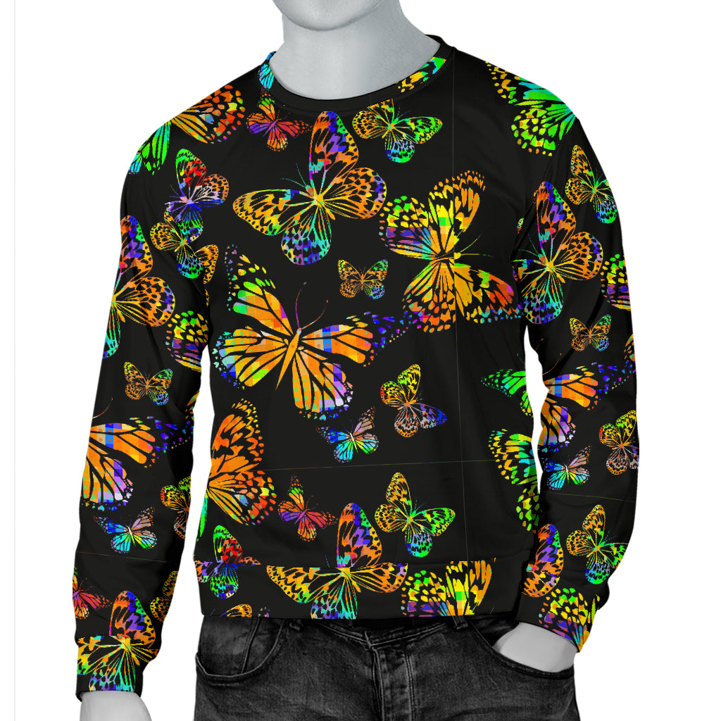 Butterfly Neon Color Print Pattern Men Long Sleeve Sweatshirt