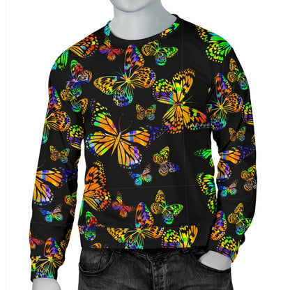 Butterfly Neon Color Print Pattern Men Long Sleeve Sweatshirt
