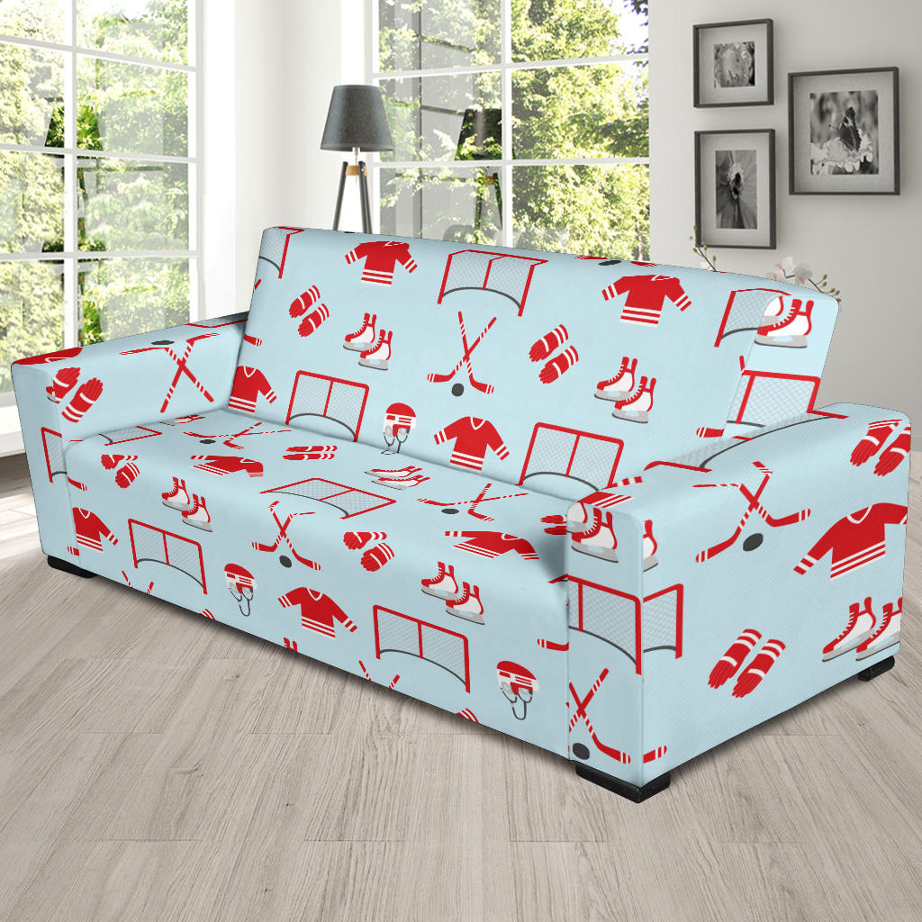 Hockey Red Equipment Print Design LKS305 Sofa Slipcover