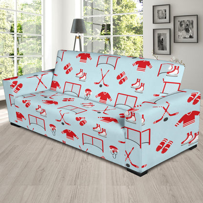 Hockey Red Equipment Print Design LKS305 Sofa Slipcover