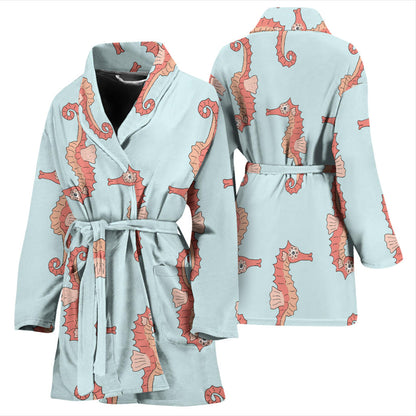 SeaHorse Pattern Print Design 01 Women Bathrobe