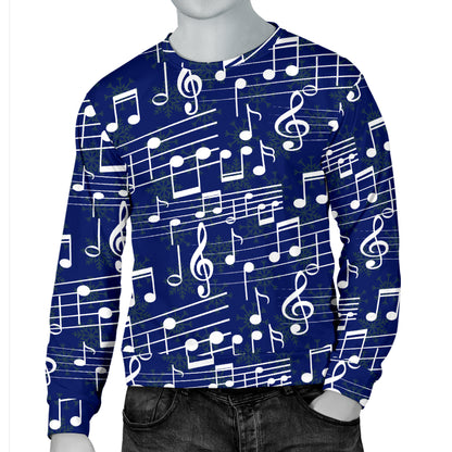 Music Note Blue Themed Print Men Long Sleeve Sweatshirt