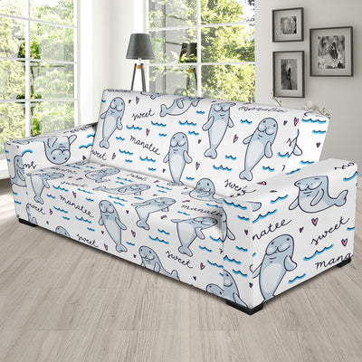 Manatee Baby Pattern Print Design 03 Sofa Slipcover