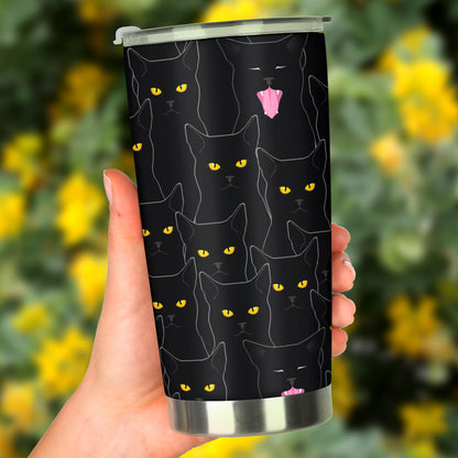 Black Cat Yellow Eyes Print Pattern Tumbler