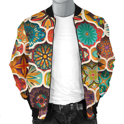 Mandala Mosaic Themed Design Print Men Bomber Jacket