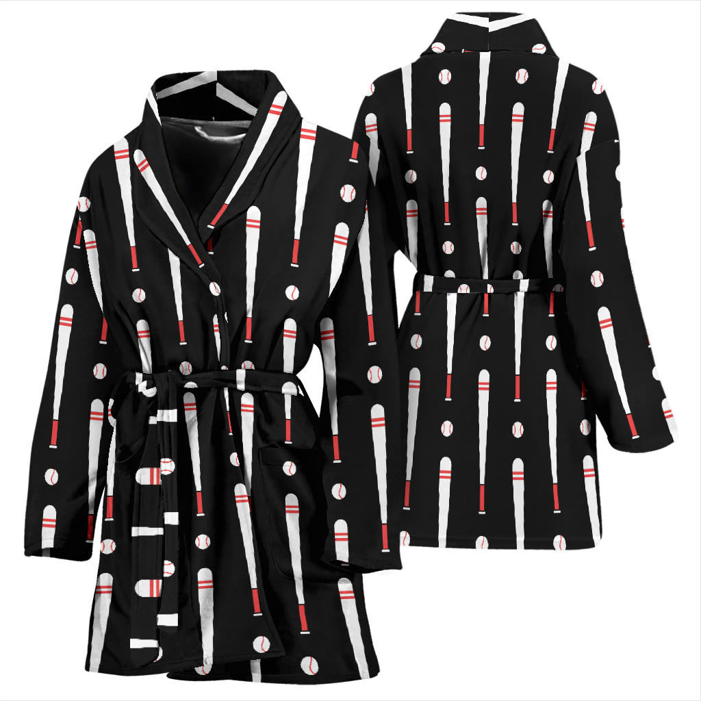 Baseball Pattern Print Design 03 Women Bathrobe