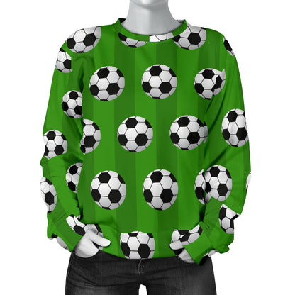 Soccer Ball Green Backgrpund Print Women Long Sleeve Sweatshirt