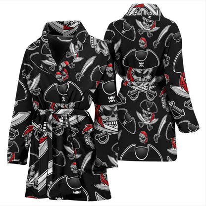 Pirate Pattern Print Design A05 Women Bathrobe