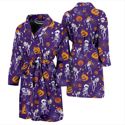 Skeleton Halloween Dance Print Design LKS304 Men Bathrobe