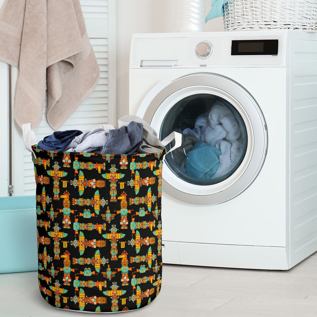 Totem Pole Cartoon Print Laundry Basket