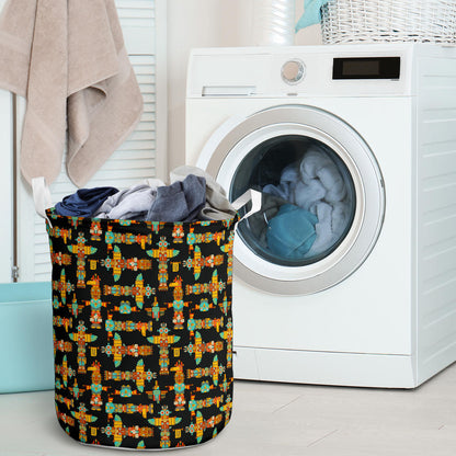 Totem Pole Cartoon Print Laundry Basket