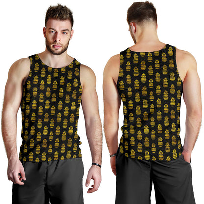 Pineapple Gold Tribal Style Print Men Tank Top