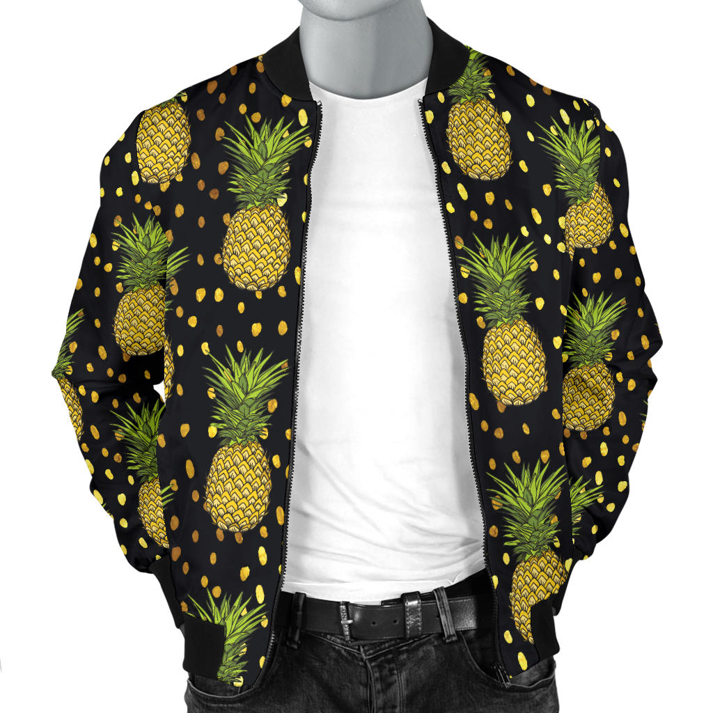 Pineapple Gold Dot Themed Print Men Bomber Jacket