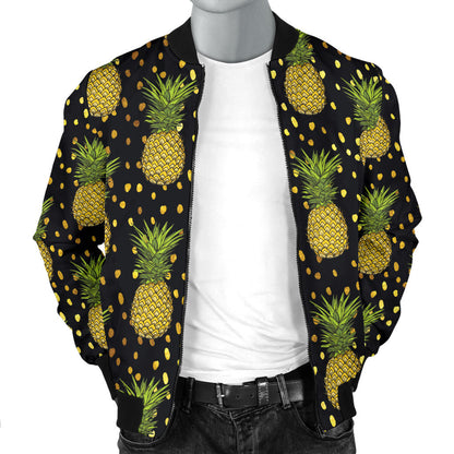 Pineapple Gold Dot Themed Print Men Bomber Jacket