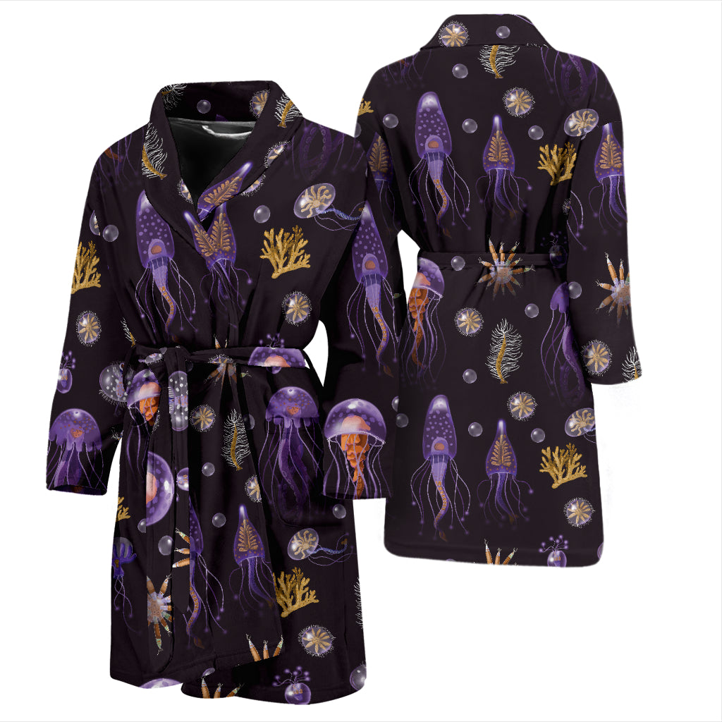 Seaweed With Jelly Fish Print Design LKS305 Men Bathrobe