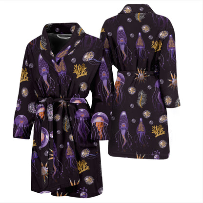 Seaweed With Jelly Fish Print Design LKS305 Men Bathrobe