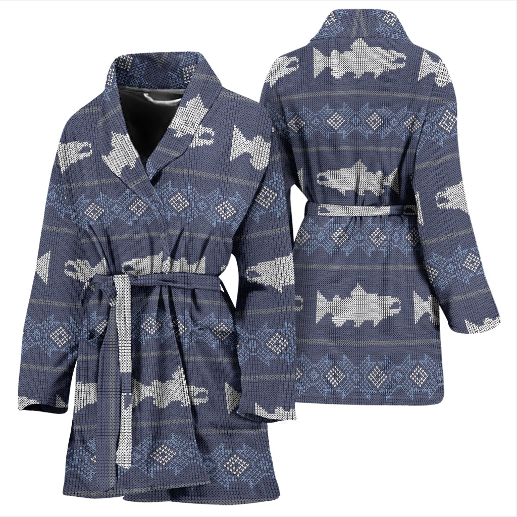 Salmon Fish Knit Style Print Design LKS304 Women Bathrobe