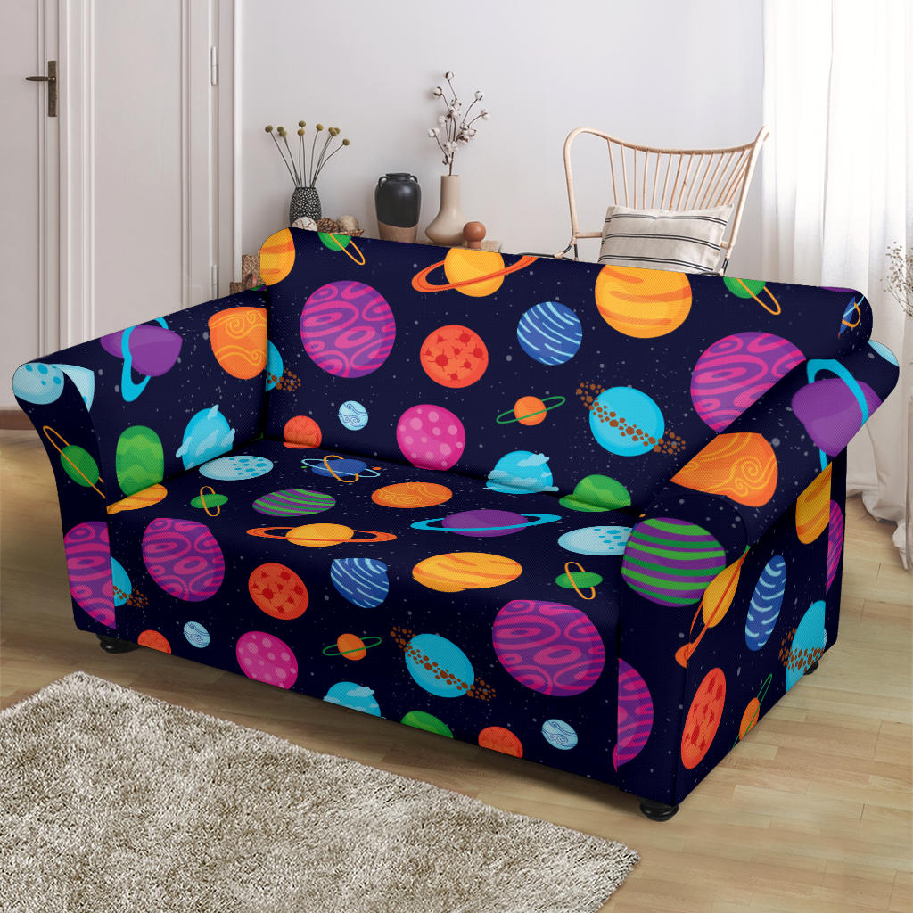 Planet Multicolor Print Design LKS302 Loveseat Couch Slipcover