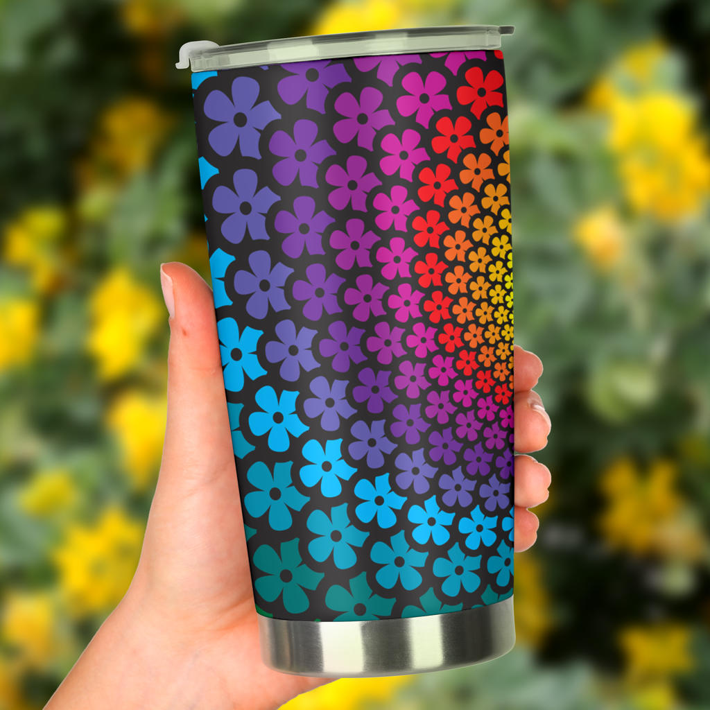 Flower Power Rainbow Spiral Print Tumbler