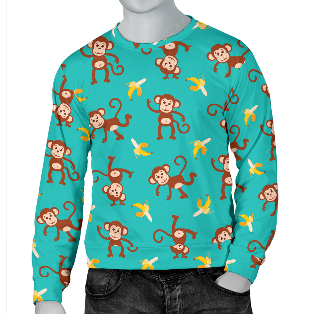 Monkey Banana Design Themed Print Men Long Sleeve Sweatshirt
