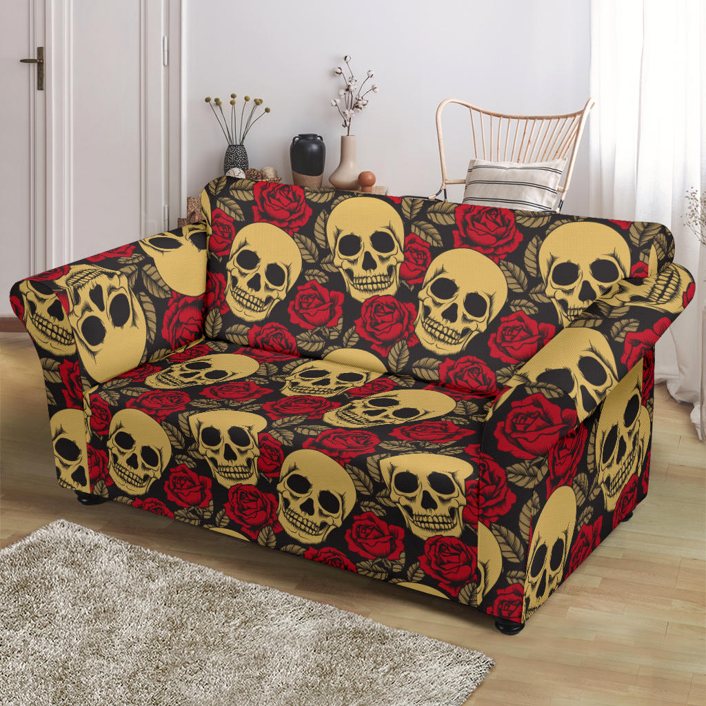Skull And Roses Print Design LKS302 Loveseat Couch Slipcover