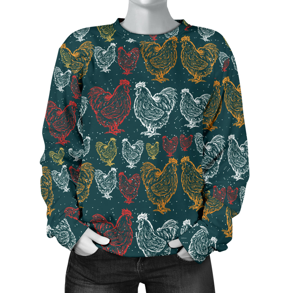 Rooster Hand Draw Design Women Long Sleeve Sweatshirt