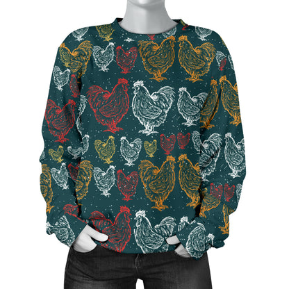 Rooster Hand Draw Design Women Long Sleeve Sweatshirt