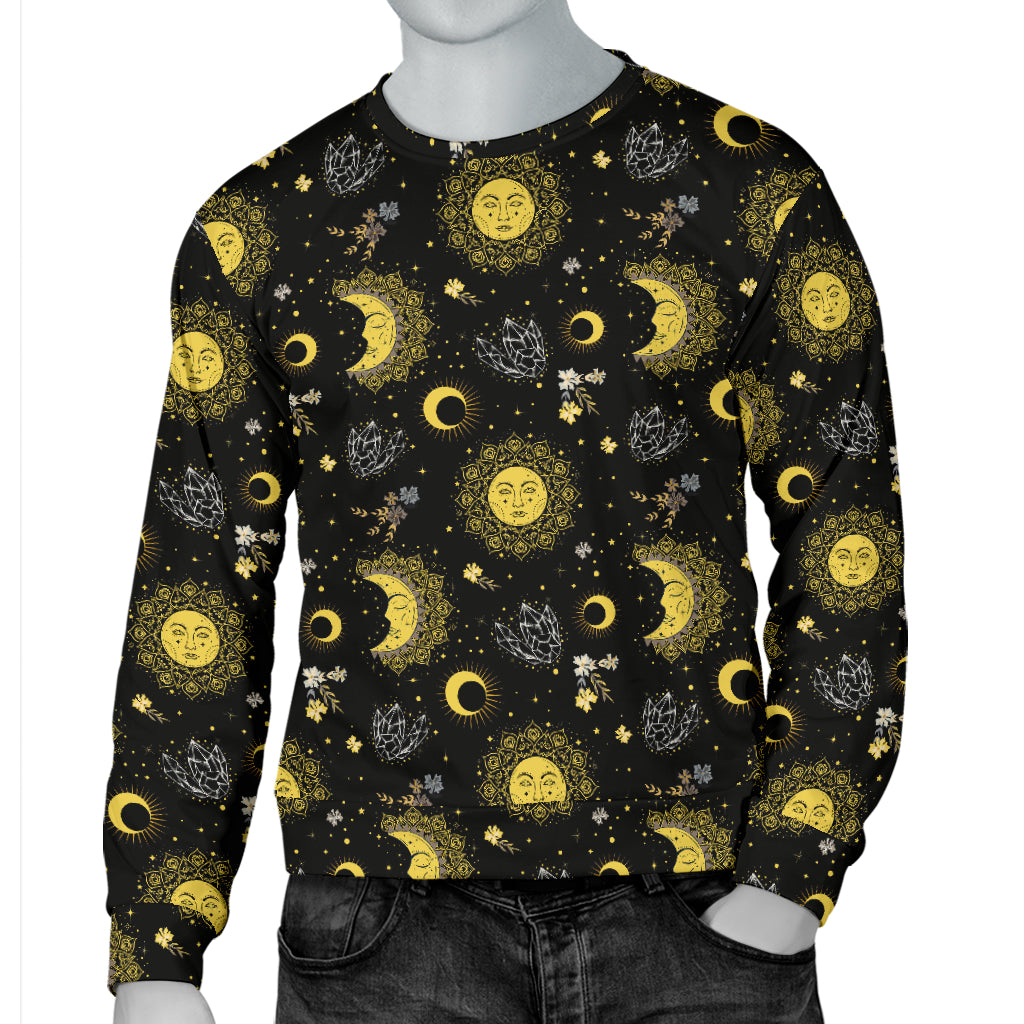 Sun Moon Golden Design Themed Print Men Long Sleeve Sweatshirt