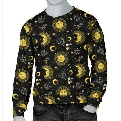 Sun Moon Golden Design Themed Print Men Long Sleeve Sweatshirt