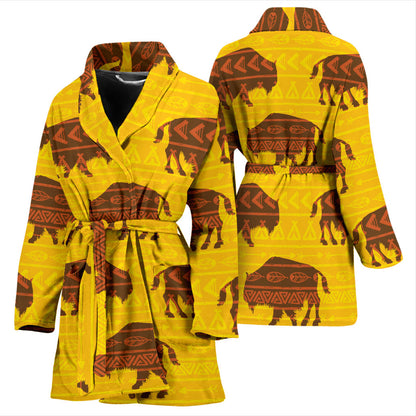 Bison Native Pattern Print Design 01 Women Bathrobe