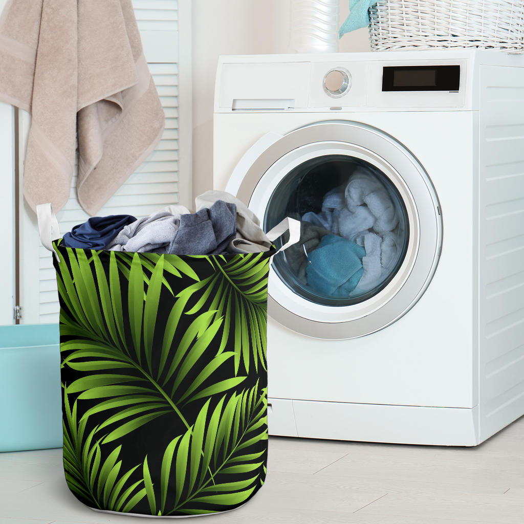 Green Neon Tropical Palm Leaves Laundry Basket