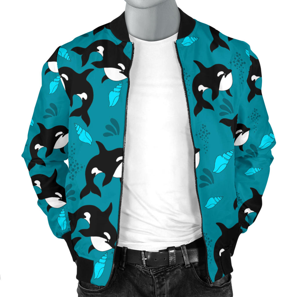Whale Sea Design Themed Print Men Bomber Jacket