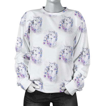 Wolf with Flower Print Design Women Long Sleeve Sweatshirt