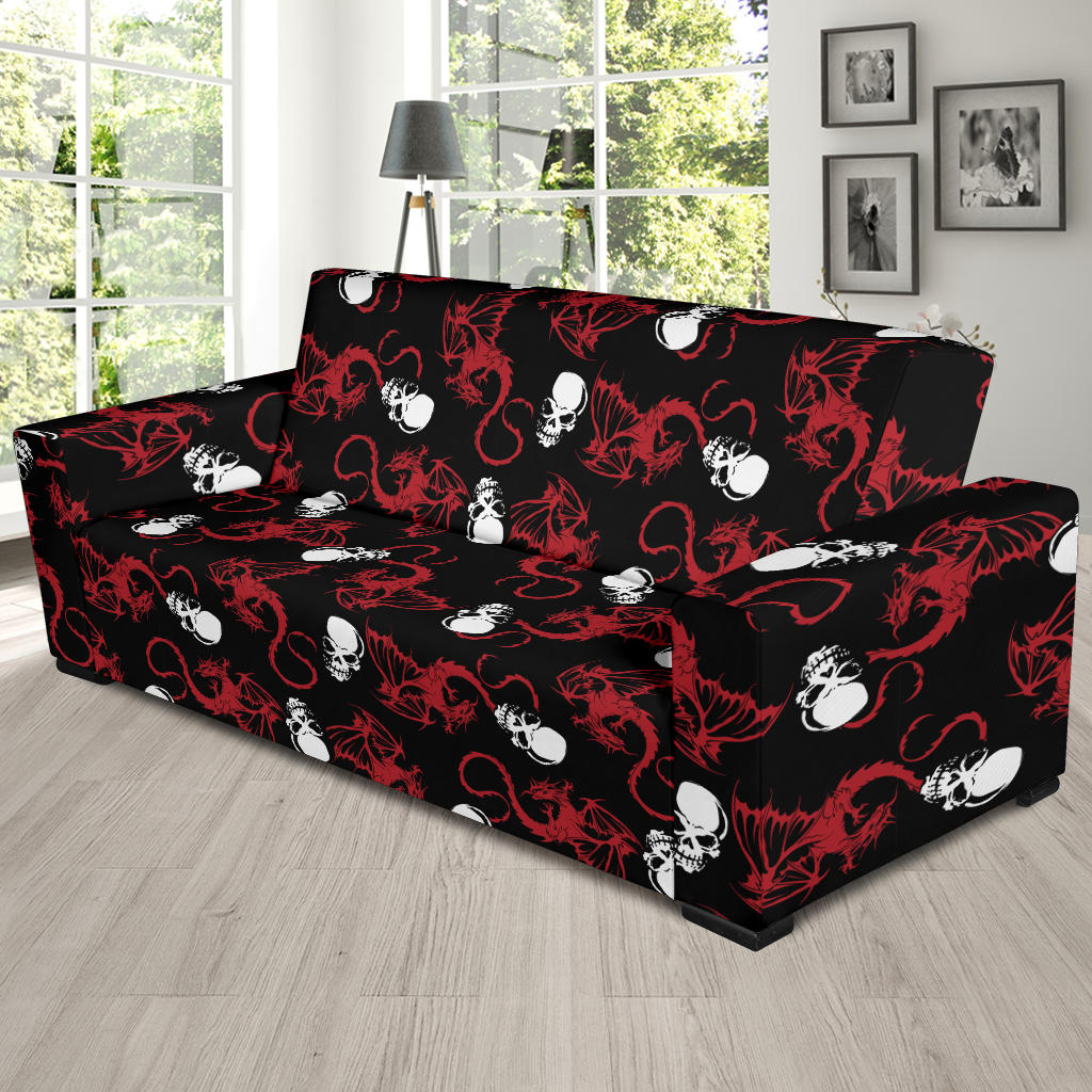 Skull With Red Dragon Print Design LKS304 Sofa Slipcover