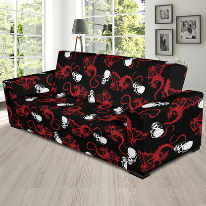 Skull With Red Dragon Print Design LKS304 Sofa Slipcover