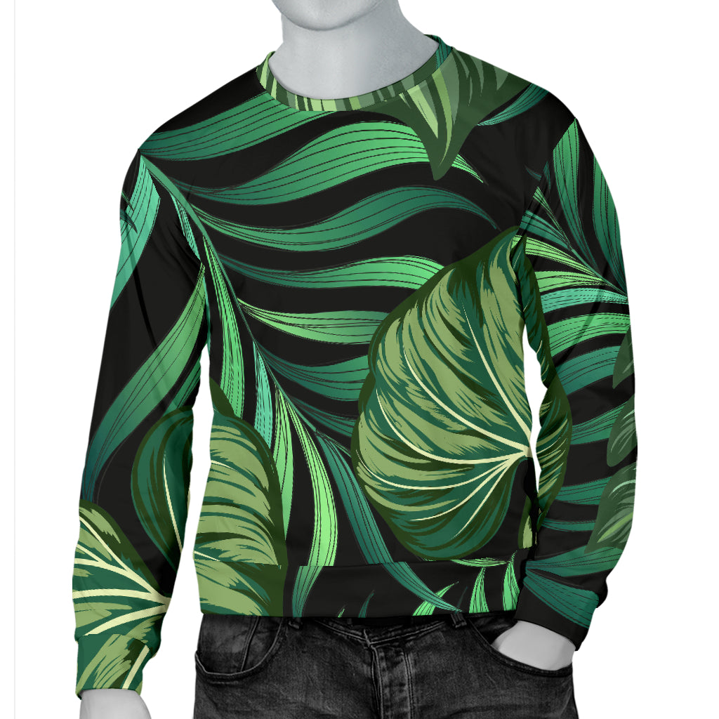 Green Fresh Tropical Palm Leaves Men Long Sleeve Sweatshirt
