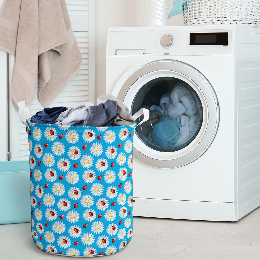 Ladybug with Daisy Themed Print Pattern Laundry Basket