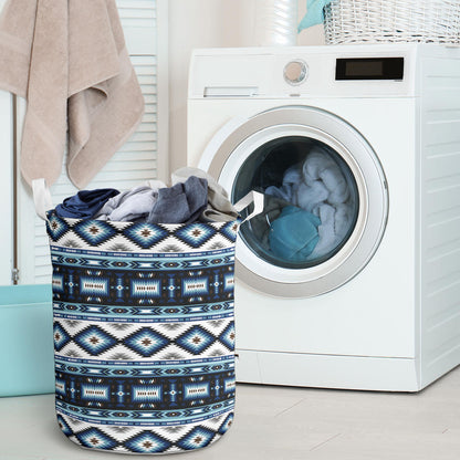 Navajo Dark Blue Print Pattern Laundry Basket