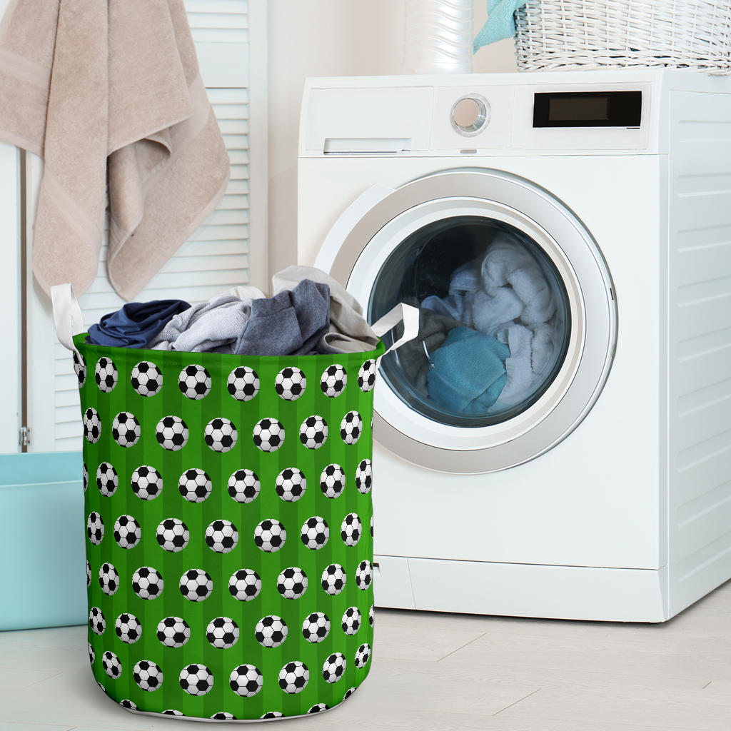 Soccer Ball Green Backgrpund Print Laundry Basket
