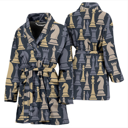 Chess Pattern Print Design 04 Women Bathrobe